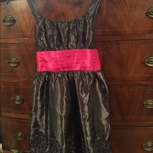 Dark grey taffeta dress with pink sasche